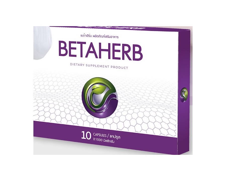 กล่องผลิตภัณฑ์เสริมอาหาร Beta Herb ของแบรนด์ Hopeful ถ่ายมุมเฉียงบนพื้นขาว ระบุขนาดบรรจุ 10 แคปซูล แคปซูลละ 1,000 มิลลิกรัม